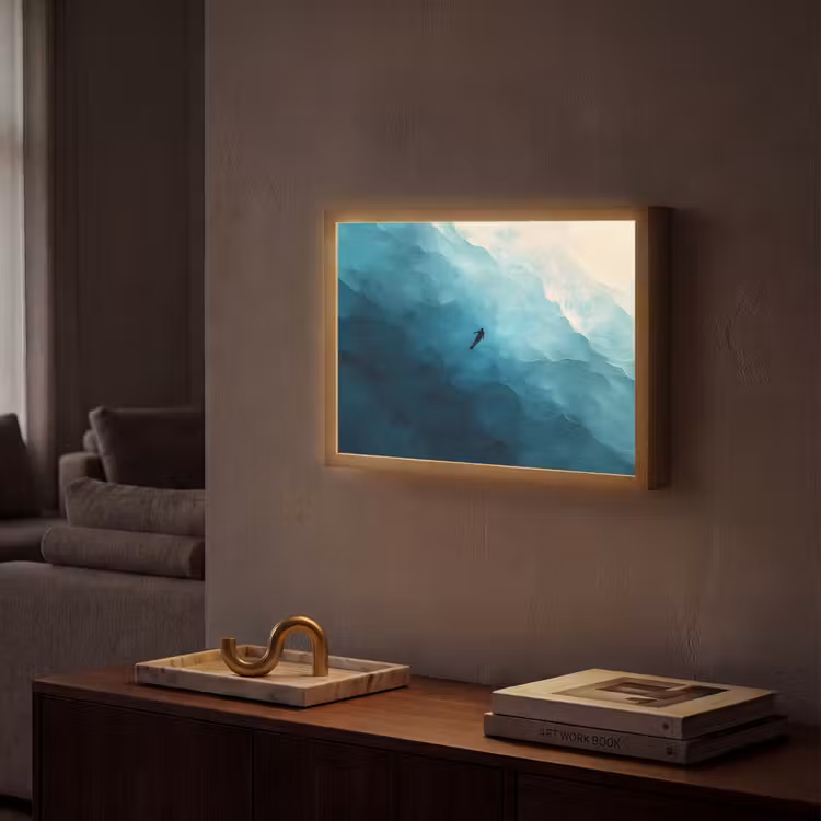 Zee - Silhouet - Abstract - Blauw Light Box met batterij (Wandlamp) middel -sfeer1