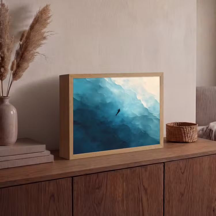Zee - Silhouet - Abstract - Blauw Light Box met batterij (Wandlamp) middel -sfeer2