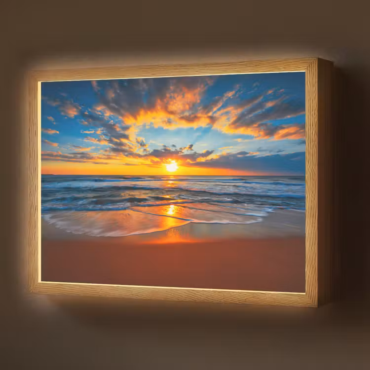 Zee - Zonsondergang - Strand - Wolken - Oranje Light Box met batterij (Wandlamp) middel -z3d_website
