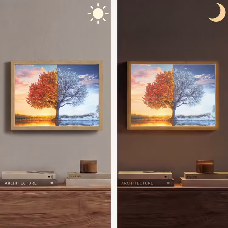 Seizoenen - Kunst - Boom - Herfst - Winter Light Box met batterij (Wandlamp) middel -sfeer3