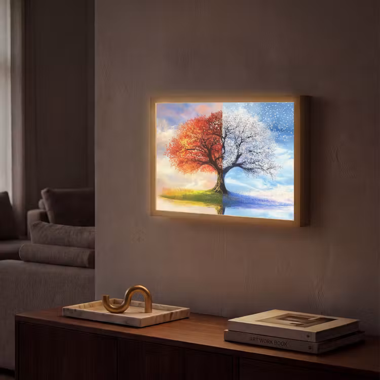 Seizoenen - Kunst - Boom - Winter - Herfst Light Box met batterij (Wandlamp) middel -sfeer1