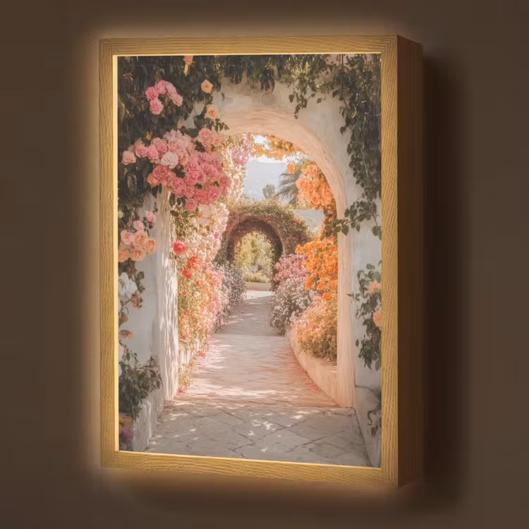Doorkijk - Boog - Bloemen - Pastel Light Box met batterij (Wandlamp) middel -z3d_website