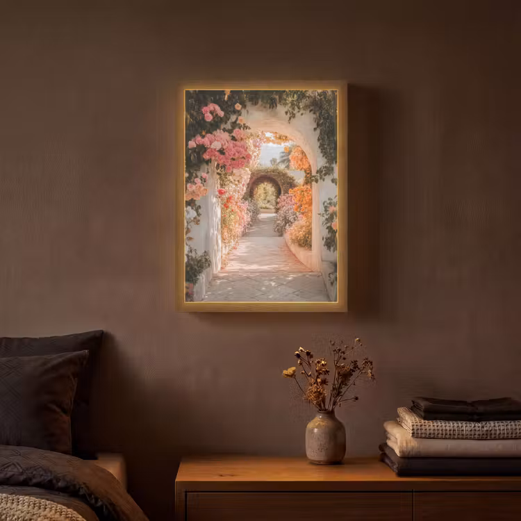 Doorkijk - Boog - Bloemen - Pastel Light Box met batterij (Wandlamp) middel -sfeer4