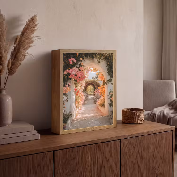 Doorkijk - Boog - Bloemen - Pastel Light Box met batterij (Wandlamp) middel -sfeer2