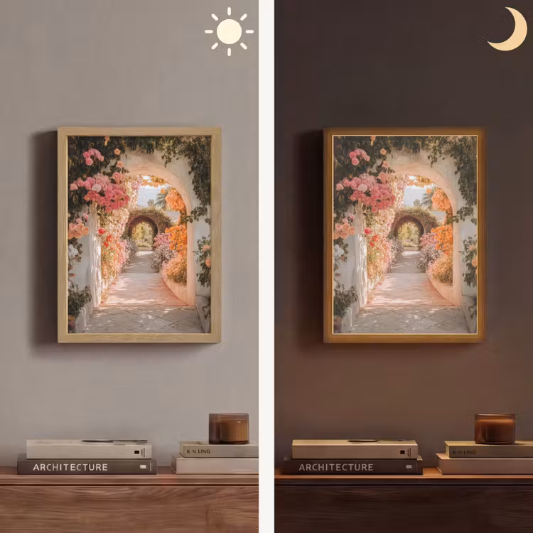 Doorkijk - Boog - Bloemen - Pastel Light Box met batterij (Wandlamp) middel -sfeer3