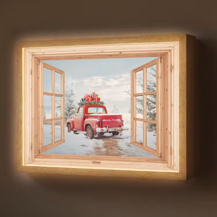 Doorkijk - Auto - Kerst - Cadeaus - Winter - Landschap Light Box met batterij (Wandlamp) middel -z3d_website