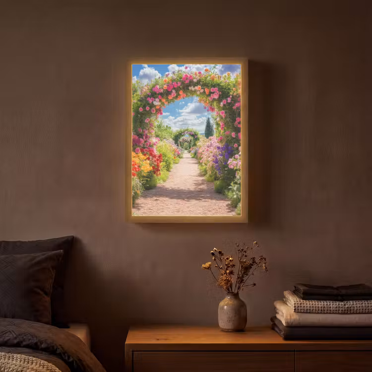 Doorkijk - Bloemen - Kleurrijk - Natuur Light Box met batterij (Wandlamp) middel -sfeer4
