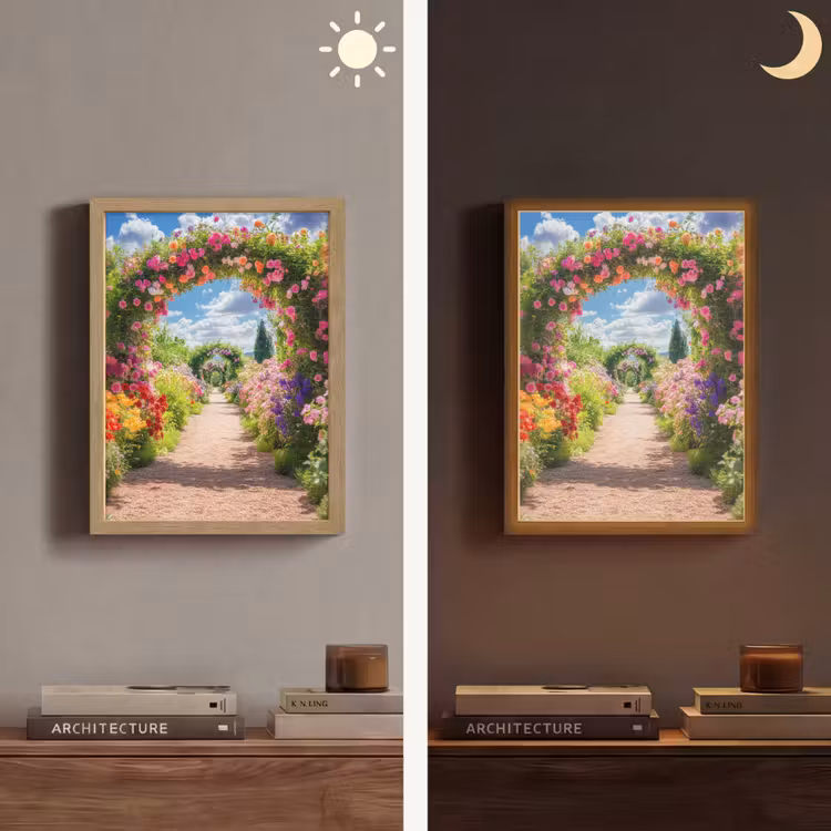 Doorkijk - Bloemen - Kleurrijk - Natuur Light Box met batterij (Wandlamp) middel -sfeer3