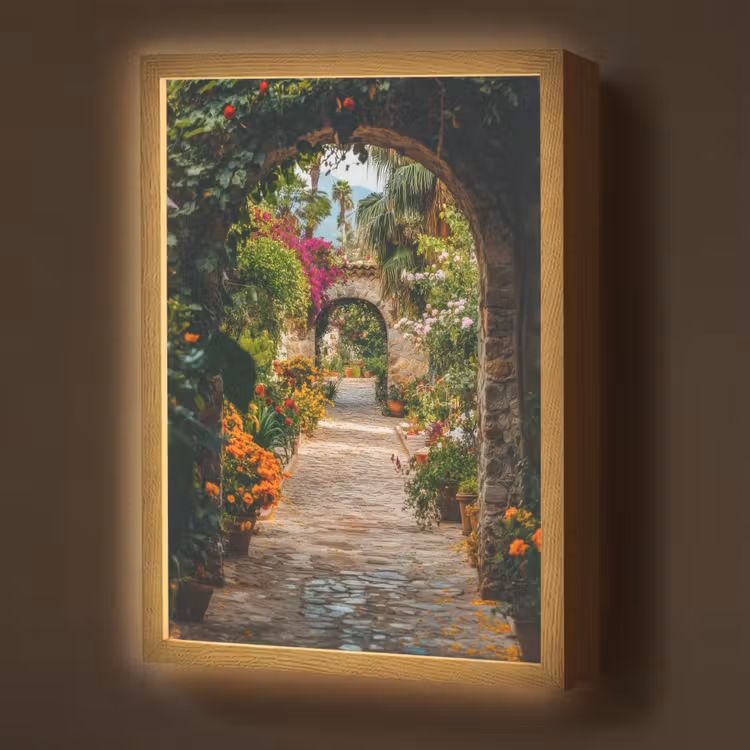 Doorkijk - Bloemen - Poort - Stenen Light Box met batterij (Wandlamp) middel -z3d_website