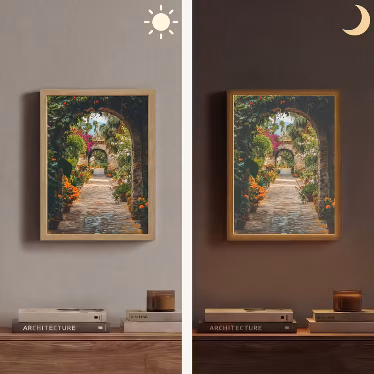 Doorkijk - Bloemen - Poort - Stenen Light Box met batterij (Wandlamp) middel -sfeer3