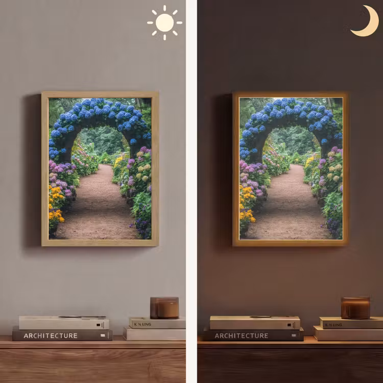 Doorkijk - Bloemen - Hortensia - Pad Light Box met batterij (Wandlamp) middel -sfeer3