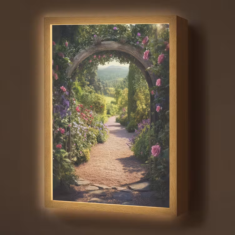 Doorkijk - Bloemen - Natuur - Rozenboog Light Box met batterij (Wandlamp) middel -z3d_website