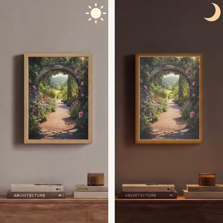 Doorkijk - Bloemen - Natuur - Rozenboog Light Box met batterij (Wandlamp) middel -sfeer3