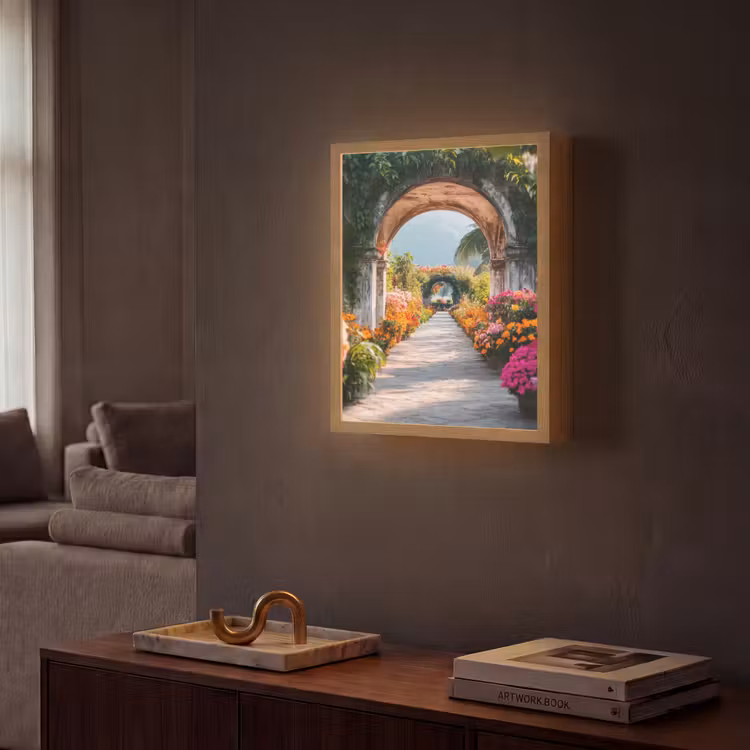 Doorkijk - Bloemen - Tropisch - Kleurrijk Light Box met batterij (Wandlamp) middel -sfeer1
