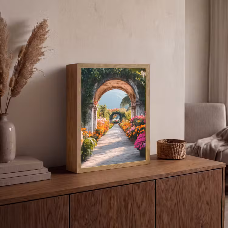 Doorkijk - Bloemen - Tropisch - Kleurrijk Light Box met batterij (Wandlamp) middel -sfeer2