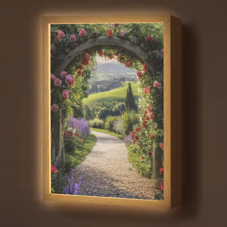 Doorkijk - Tuinboog - Bloemen - Natuur - Pad Light Box met batterij (Wandlamp) middel -z3d_website