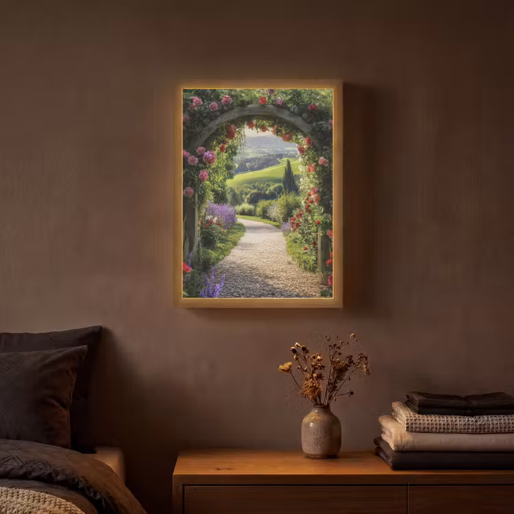 Doorkijk - Tuinboog - Bloemen - Natuur - Pad Light Box met batterij (Wandlamp) middel -sfeer4