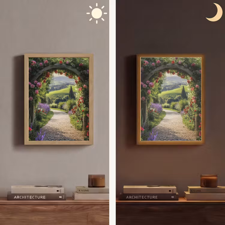 Doorkijk - Tuinboog - Bloemen - Natuur - Pad Light Box met batterij (Wandlamp) middel -sfeer3