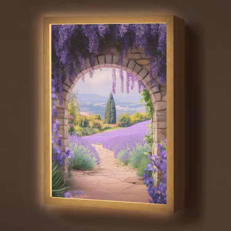 Doorkijk - Lavendel - Bloemen - Paars - Poort Light Box met batterij (Wandlamp) middel -z3d_website