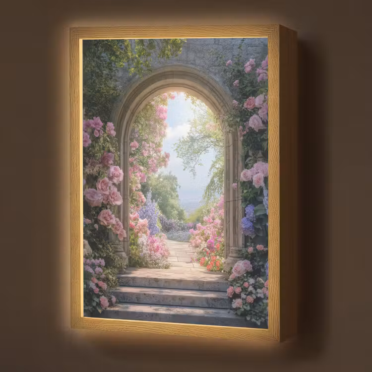 Doorkijk - Rozen - Vintage - Bloemen Light Box met batterij (Wandlamp) middel -z3d_website