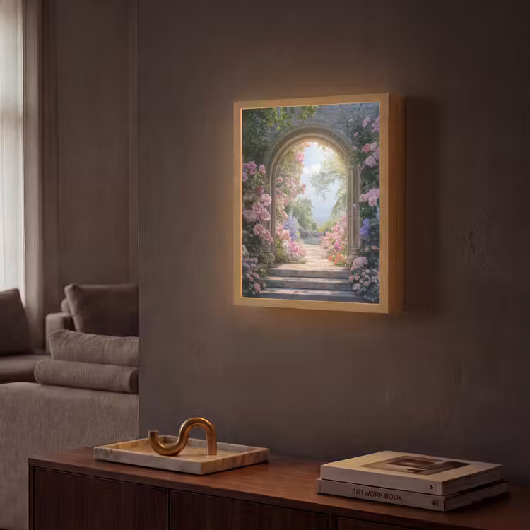 Doorkijk - Rozen - Vintage - Bloemen Light Box met batterij (Wandlamp) middel -sfeer1