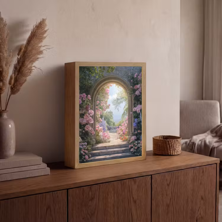 Doorkijk - Rozen - Vintage - Bloemen Light Box met batterij (Wandlamp) middel -sfeer2
