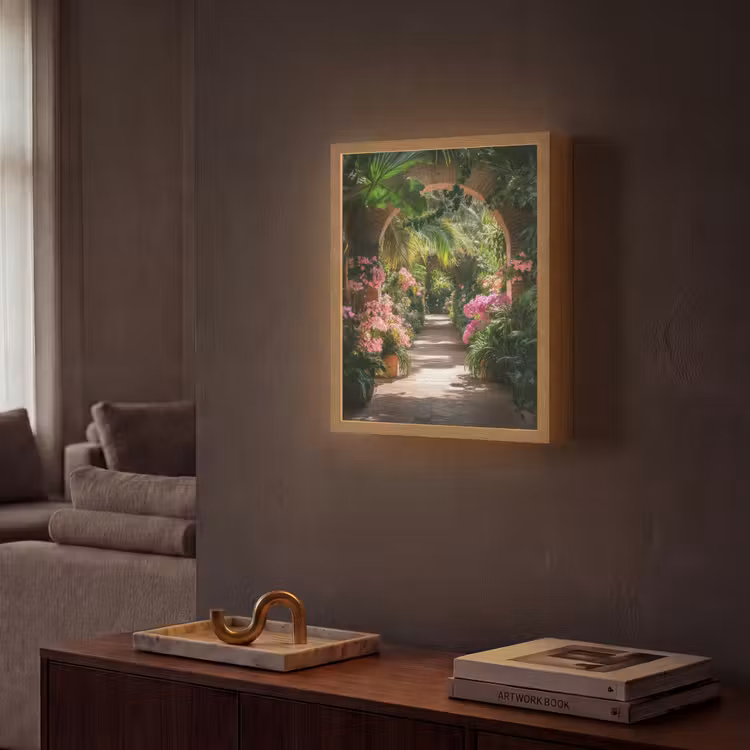 Doorkijk - Tropisch - Bloemen - Natuur Light Box met batterij (Wandlamp) middel -sfeer1