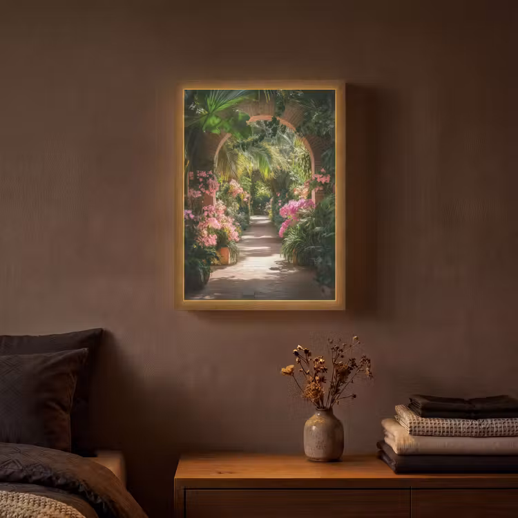 Doorkijk - Tropisch - Bloemen - Natuur Light Box met batterij (Wandlamp) middel -sfeer4