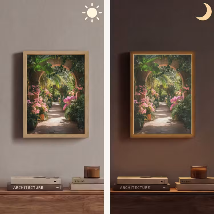 Doorkijk - Tropisch - Bloemen - Natuur Light Box met batterij (Wandlamp) middel -sfeer3