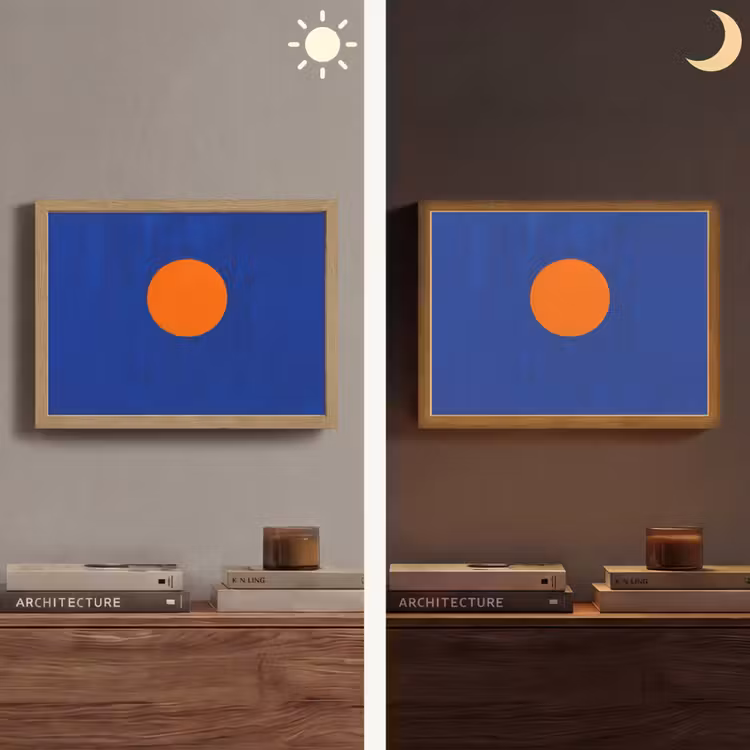 Vorm - Rond - Minimalistisch - Blauw Light Box met batterij (Wandlamp) middel -sfeer3
