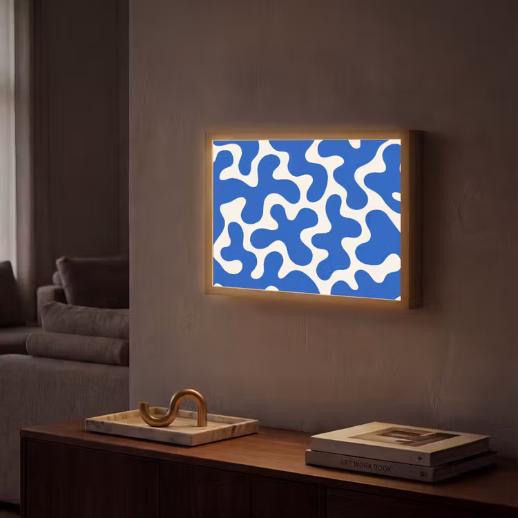 Vormen - Abstract - Blauw - Golven Light Box met batterij (Wandlamp) middel -sfeer1