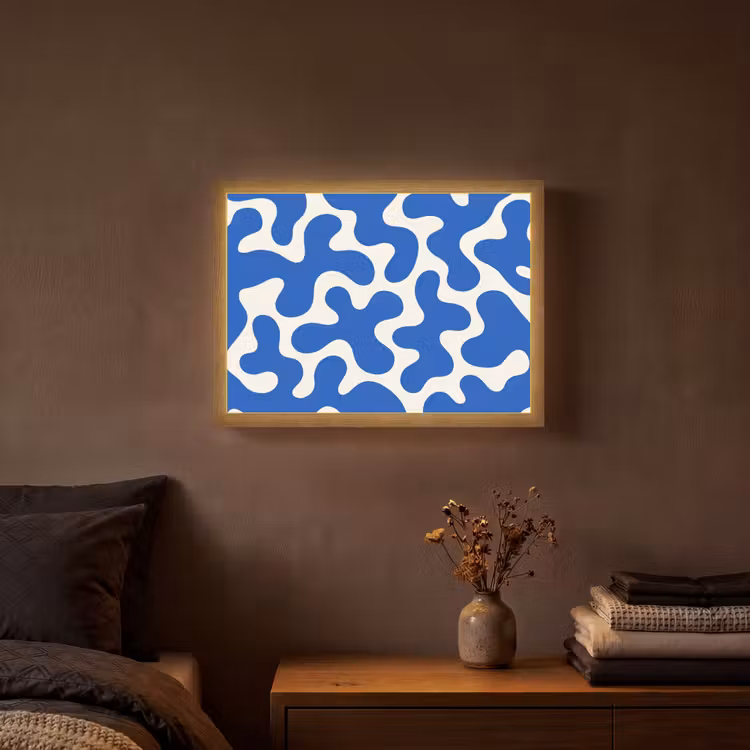 Vormen - Abstract - Blauw - Golven Light Box met batterij (Wandlamp) middel -sfeer4