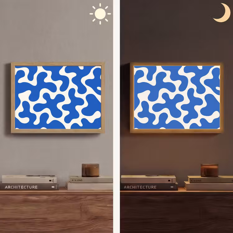 Vormen - Abstract - Blauw - Golven Light Box met batterij (Wandlamp) middel -sfeer3