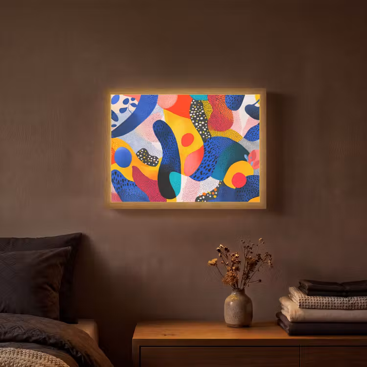 Vormen - Abstract - Stippels - Blauw Light Box met batterij (Wandlamp) middel -sfeer4
