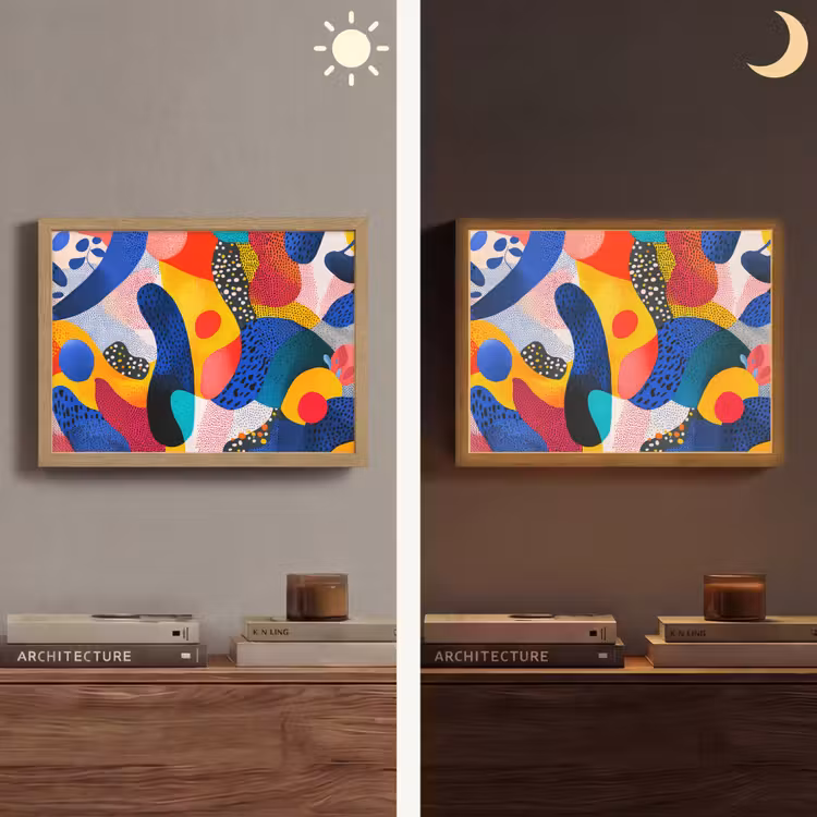 Vormen - Abstract - Stippels - Blauw Light Box met batterij (Wandlamp) middel -sfeer3