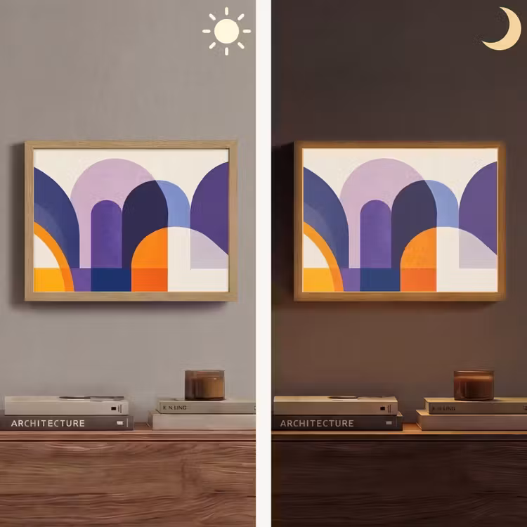 Vormen - Abstract - Grafisch - Oranje Light Box met batterij (Wandlamp) middel -sfeer3