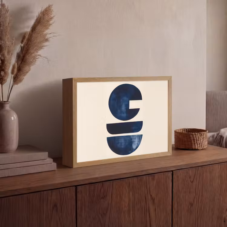 Vormen - Blauw - Abstract Light Box met batterij (Wandlamp) middel -sfeer2