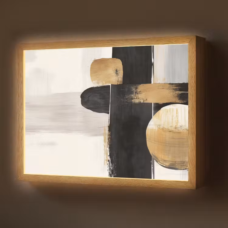 Vormen - Penseelstreken - Abstract - Goud Light Box met batterij (Wandlamp) middel -z3d_website
