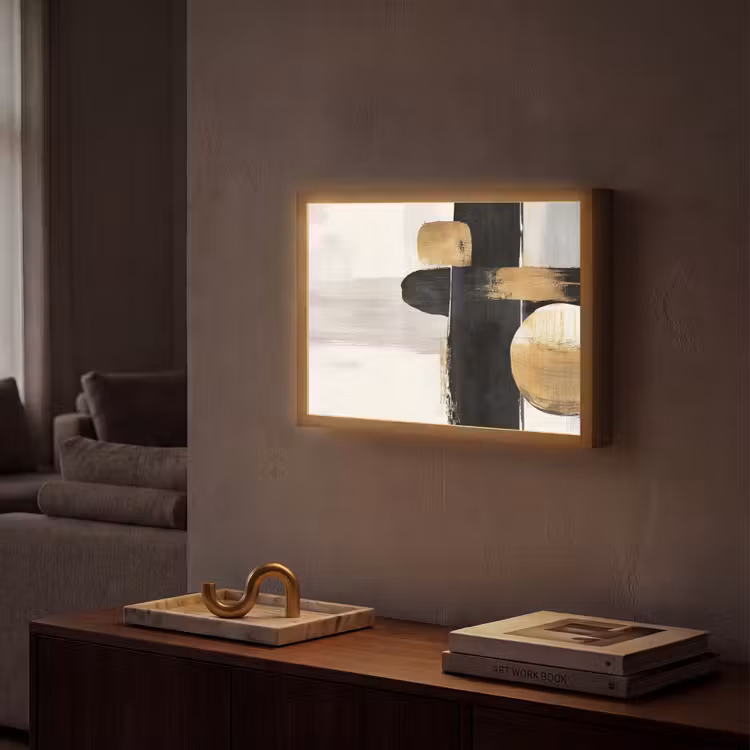 Vormen - Penseelstreken - Abstract - Goud Light Box met batterij (Wandlamp) middel -sfeer1