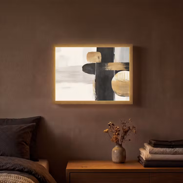 Vormen - Penseelstreken - Abstract - Goud Light Box met batterij (Wandlamp) middel -sfeer4