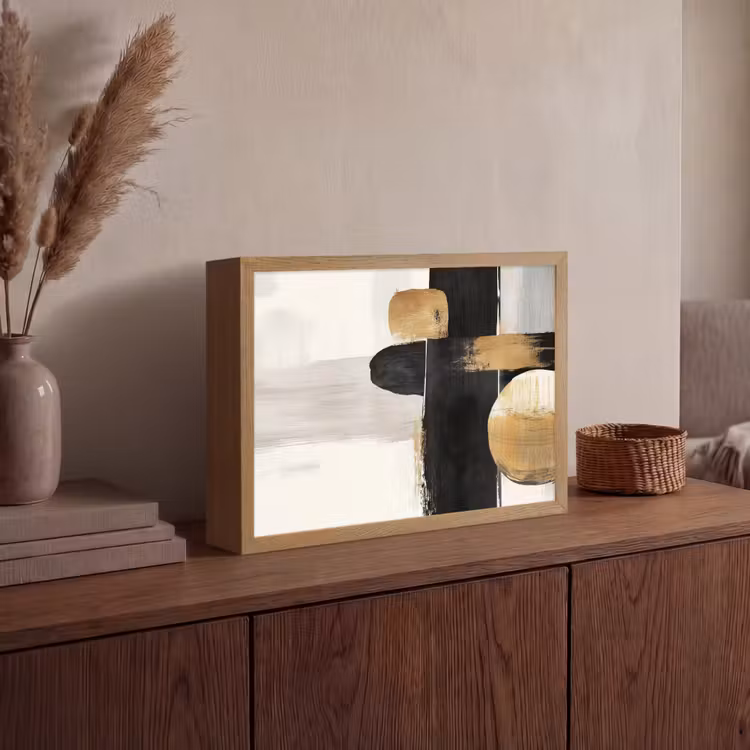 Vormen - Penseelstreken - Abstract - Goud Light Box met batterij (Wandlamp) middel -sfeer2