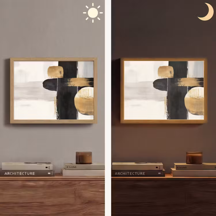 Vormen - Penseelstreken - Abstract - Goud Light Box met batterij (Wandlamp) middel -sfeer3