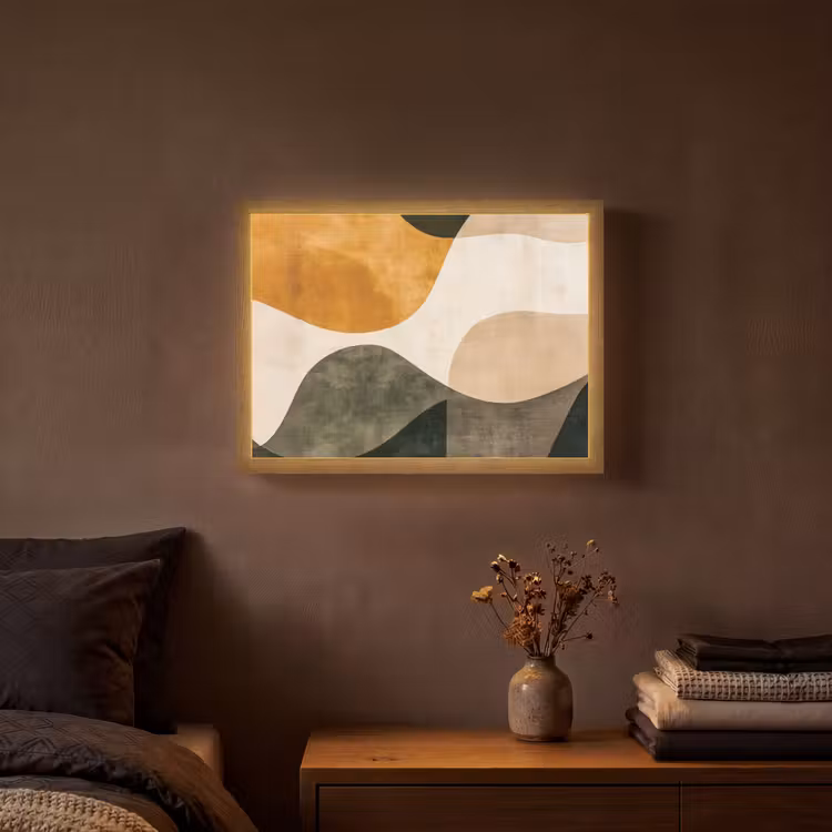 Vormen - Okergeel - Abstract Light Box met batterij (Wandlamp) middel -sfeer4
