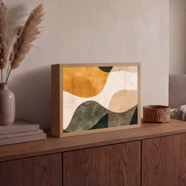 Vormen - Okergeel - Abstract Light Box met batterij (Wandlamp) middel -sfeer2