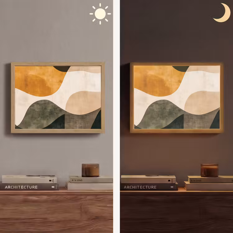 Vormen - Okergeel - Abstract Light Box met batterij (Wandlamp) middel -sfeer3