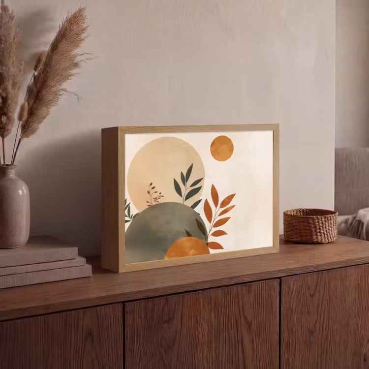 Vormen - Rond - Bladeren - Beige Light Box met batterij (Wandlamp) middel -sfeer2