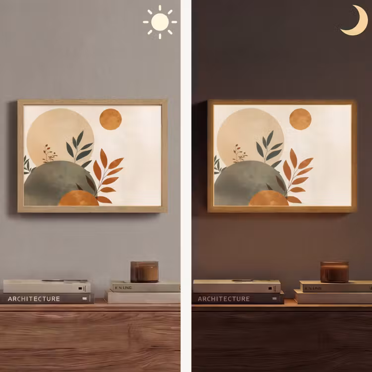 Vormen - Rond - Bladeren - Beige Light Box met batterij (Wandlamp) middel -sfeer3