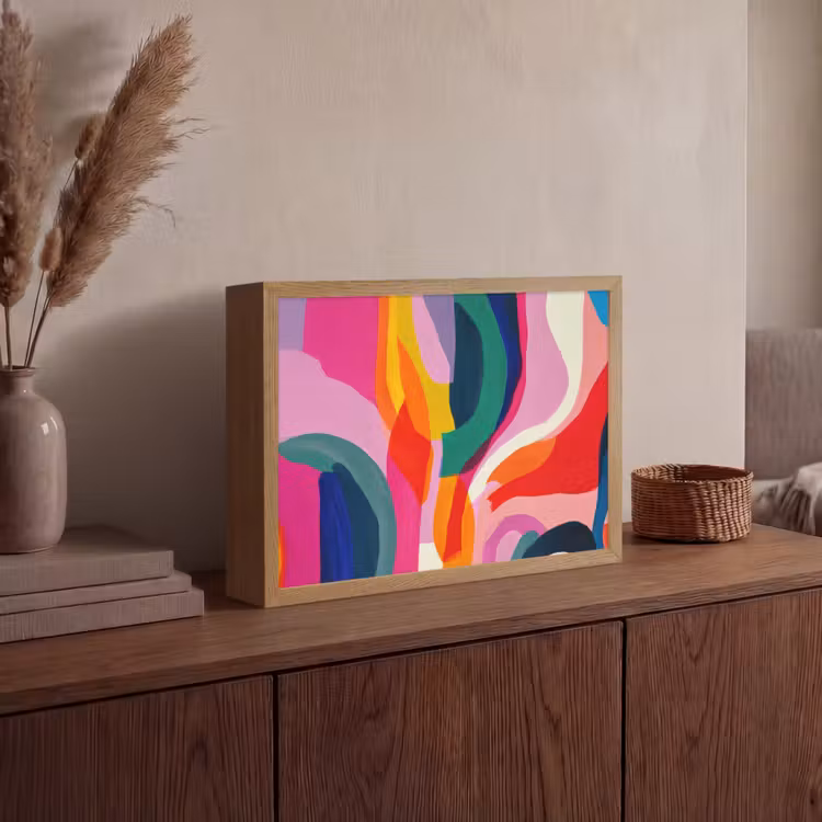 Vormen - Golvend - Abstract - Felroze Light Box met batterij (Wandlamp) middel -sfeer2