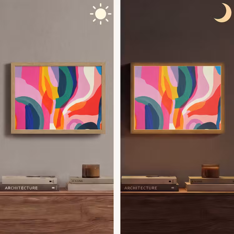 Vormen - Golvend - Abstract - Felroze Light Box met batterij (Wandlamp) middel -sfeer3
