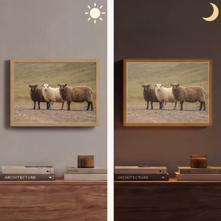 Schapen - Bruin - Wit - Grindpad Light Box met batterij (Wandlamp) middel -sfeer3